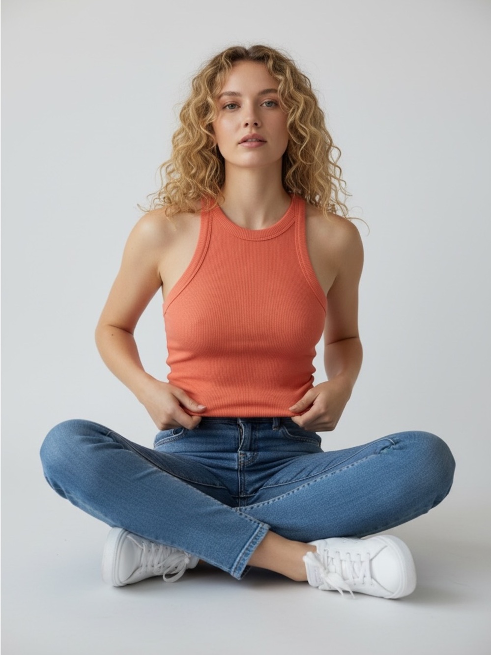 Anthropologie Ribbed High-Neck Tank Top in Bright Orange Women’s Size Small